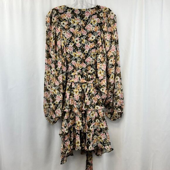 Fate Womens Floral Tiered Ruffle Dress Long Dolman Sleeve Belted Size Small - Picture 6 of 8